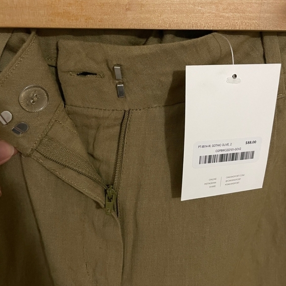 Oak + Fort Linen High-Rise Trouser Pants Olive Neutral Basic - Picture 5 of 9